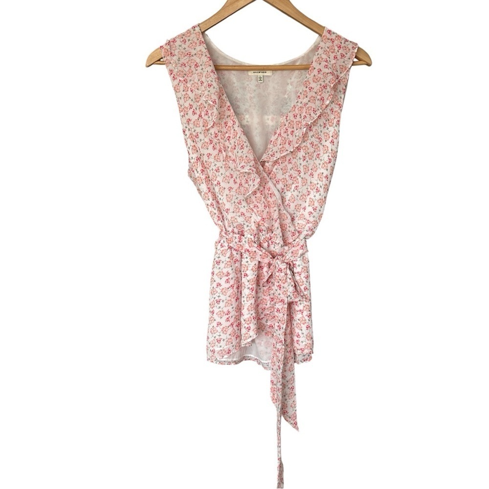 MAX STUDIOS Sleeveless Ruffle Floral Blouse, Large